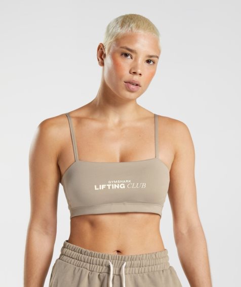 Women's Gymshark Social Club Bandeau Sports Bra Khaki | CA 6831A0